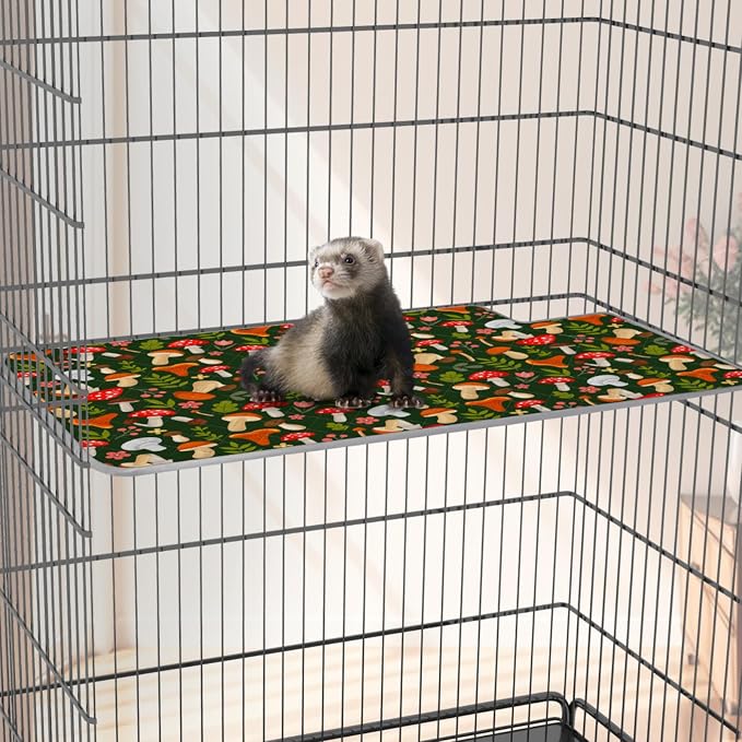 Bienbee Ferret Cage Liner Set, Waterproof Ferrets Cage Accessories for Small Animals Rats Chinchillas Hedgehogs Ferrets(Green Mushroom,Top Pan Liner)