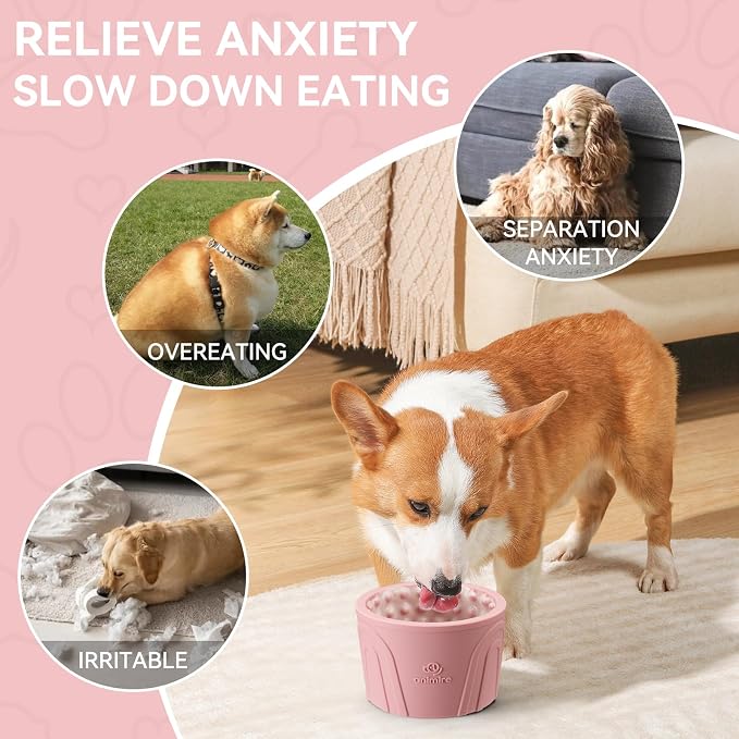 Dog Slow Feeder Lick Bowl, Anxiety Relief Dog Licking Mat Treat Dispenser, Non-Slip Anti-Choking Slow Eating Lick Bowl for Small Medium and Large Breed Dogs, BPA Free Silicone (M-L)