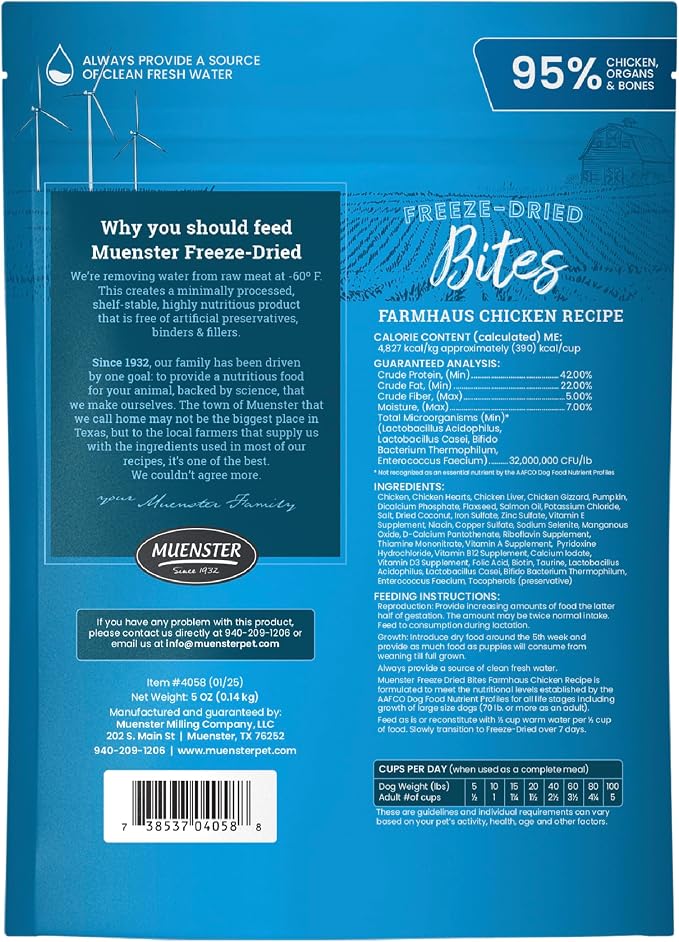 Muenster Freeze Dried Chicken Bites - Dog Food, Treat, Mixer or Topper (5oz) - Grain Free