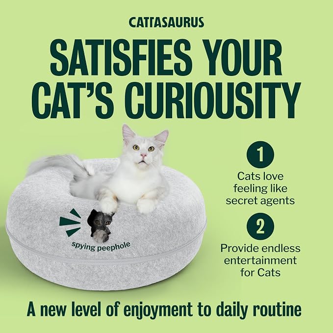 Cattasaurus Peekaboo Cat Cave Duo Jumbo Set, Extra Spacious Cat Donut for Multiple & Large Kitty 15+ lbs, Scratch Detachable Cat Beds for Indoor Cats, Washable Cat Tunnel Bed, Best Kitten Toys