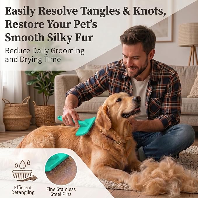 Large Slicker Brush for Dogs - 3-Piece Solid Wood Dog Grooming Kit for Doodles and Poodles - for Wavy, Curly & Matted Hair, Green