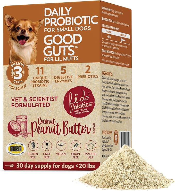 Fidobiotics Good Guts Probiotics for Dogs – Dog Probiotic Powder for Digestive Health, Gas Relief & Firmer Stools, 3B CFUs, Enzymes & Prebiotics, Small Dogs, Puppies & Adults