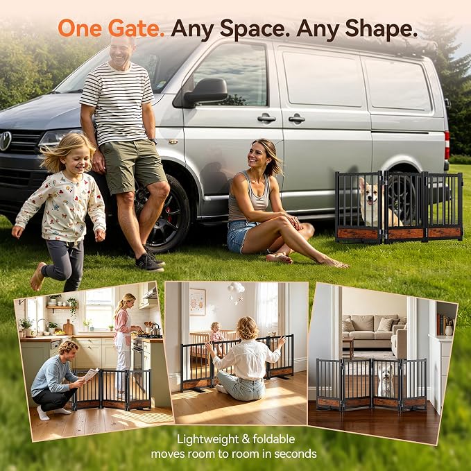 Dog Gate for Small Dogs, 15.7" Short No Drill Foldable Reinforced Base Pet Fence, Heavy Duty Step-Over Doorway Puppy Barrier, Anti-Tip Metal Frame, Supports 200+ lbs, Black