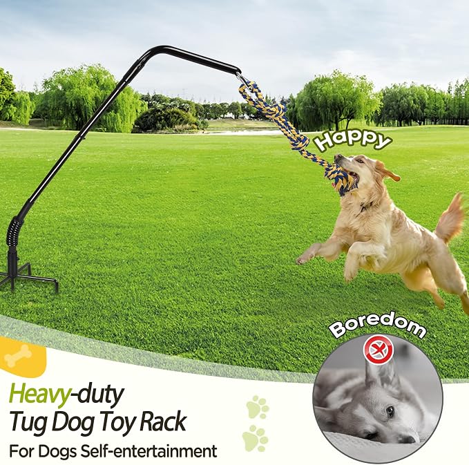 AugFir Tether Outdoor Dog Rope Toy with Strengthen Spring Pole, 3 Kinds Dog Tug of War Toys for Self Play and Interactive in Park, Yard, Lawn Rope, Suitable for Large Medium Small Dogs (Dark)