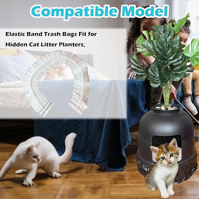 50 Pack Litter Box Liners Compatible with Hooded Litter Box Cat, Elastic Band Trash Bags for Disposal of Cat Waste, Waterproof and Leak Proof (Clear)