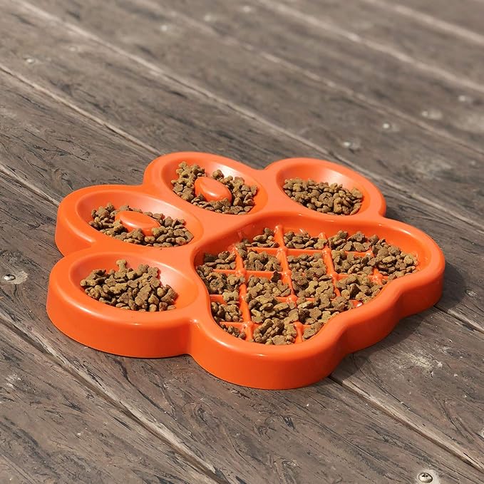 PetDreamHouse PAW 2-in-1 Slow Feeder Interactive Bowl and Removable Lick Mat Pad for Dogs, Puppies or Cats Plate Food Treats Controls Fast Eating Anti Bloating - Orange