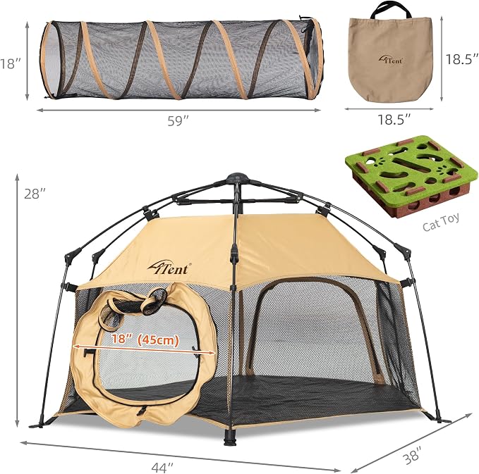 Pumpkin Cat Tent for Indoor and Outdoor Cat Enclosures, X-Large Portable Pop Up Cat Playpen with Tunnel, Foldable Breathable Mesh Pet Tent for Cats, Rabbits and Small Animals