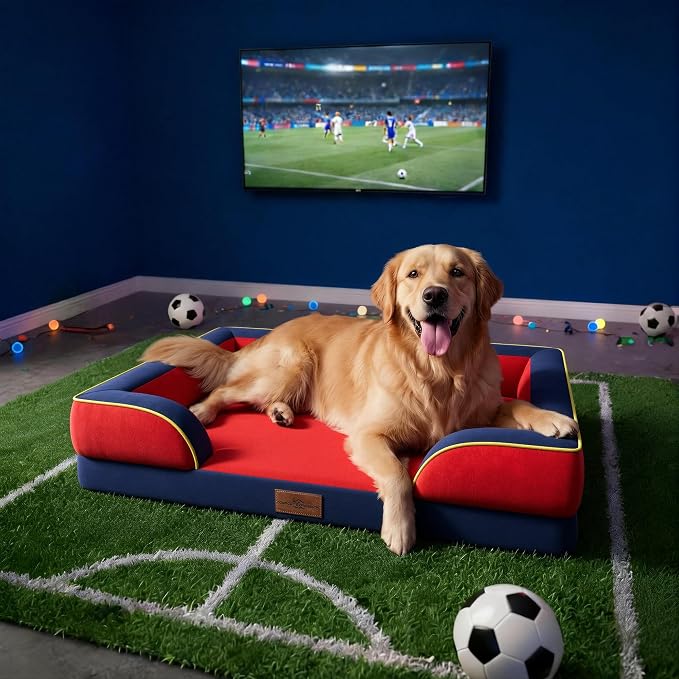 Comfort Expression Orthopedic Dog Bed for Extra Large Dogs 45x35 Inch, Waterproof Egg Crate Foam XL Pet Bed with Bolsters, Dog Couch with Washable Cover & Non-Slip Bottom, Kansas