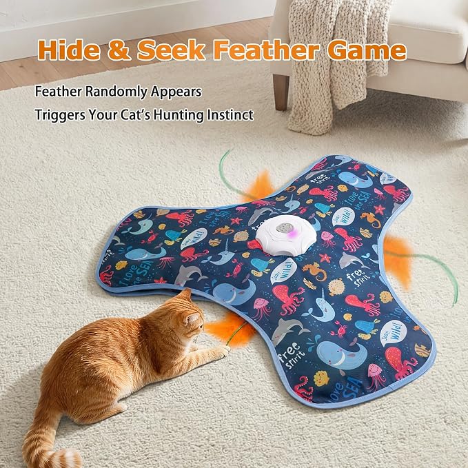 Interactive Cat Toy, Cat Toys Interactive with Touch Activation, Interactive Cat Toys for Indoor Cats with Moving Feather & Mouse Sounds, Cat Toys for Bored Indoor Adult Cats