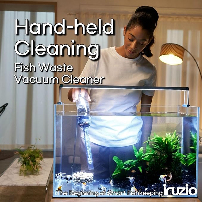 Aquarium Cleaner 2-in-1 – Small V2 (7–10.6 in Water Depth) | Air Pump Powered | Removes Debris on Top of the Substrate | Reduces Floating Fine Particles