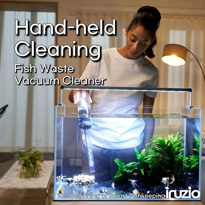 Aquarium Cleaner 2-in-1 – Large (13.8–23.6 in Water Depth) | Air Pump Powered | Removes Debris on Top of the Substrate | Reduces Floating Fine Particles