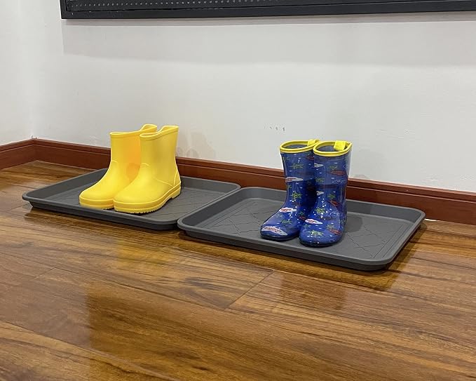 PetLike Boot Trays for Entryway Indoor, Pet Food Mat Trays, 16.7 x 12.8 inch 2 Packs, Waterproof Rubber Shoe Tray for Indoor and Outdoor, Multi-Purpose Tray for Boots, Shoes, Pets, Garden