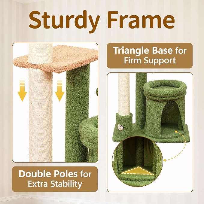 Cat Tree Tower Scratch Post Stand for Indoor, 41" Compact Palm Tree Kitten House Condo with Cozy Bed for Small Cats, Space Saving Design, Supports Climber Scratching Playing and Rest