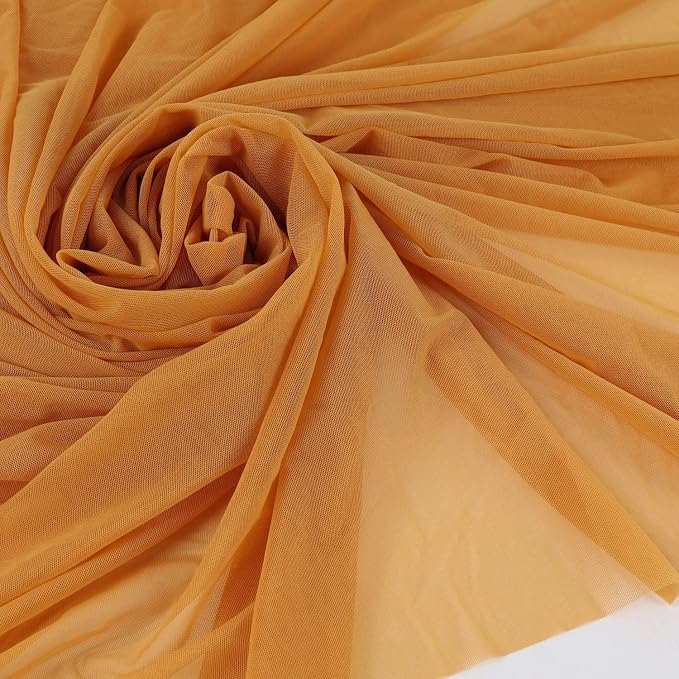 Superfine 4-Way Stretch Net Fabric Nylon Spandex Power Mesh Lightweight Sheer 60" Wide, a Continuous 5 Yards (Turmeric)