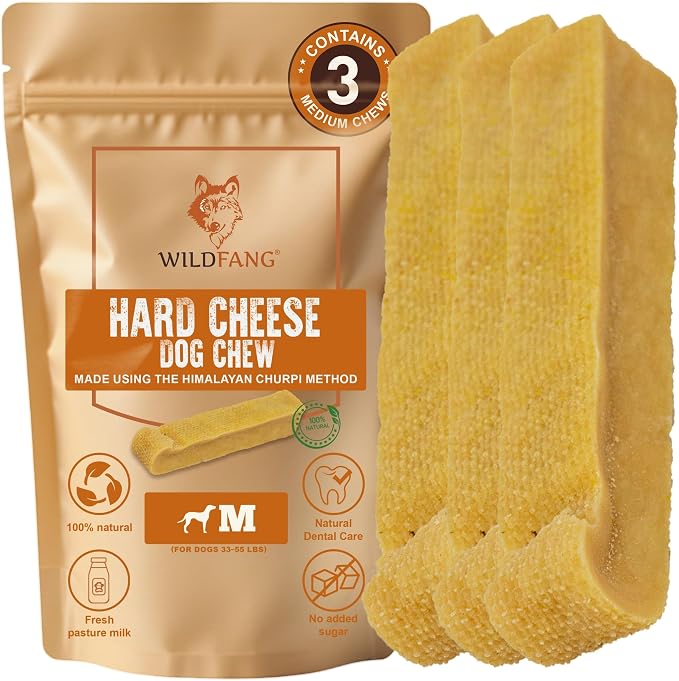 Wildfang® Yak Chews, Medium for Dogs 33-55 lbs – Dog Dental Chew Stick, Hardness Like Himalayan Yak Cheese, Churpi-Style Cheese Sticks, Dog Treats & Puppy Training Treats, Approx 3 oz, Pack of 1