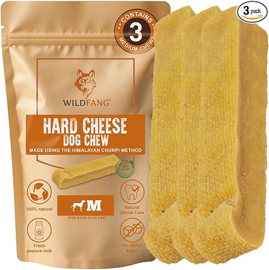 Wildfang® Yak Chews, Medium for Dogs 33-55 lbs – Dog Dental Chew Stick, Hardness Like Himalayan Yak Cheese, Churpi-Style Cheese Sticks, Dog Treats & Puppy Training Treats, Approx 3 oz, Pack of 3