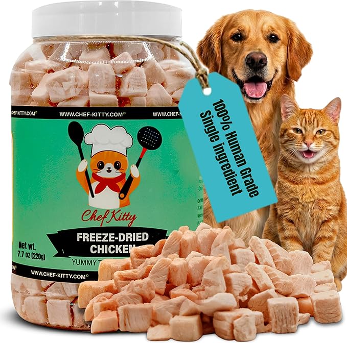 Freeze Dried Chicken Cat Treats | Healthy Dog Food Toppers 100% Human Grade | Single Ingredient, Grain Free Chicken Dog Treats | Inspected & Tested in USA | No Additives or Preservatives