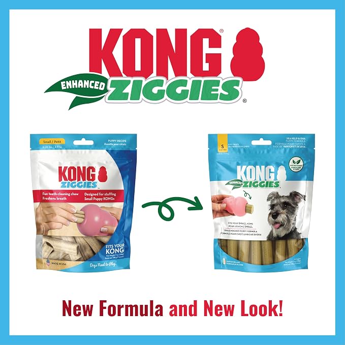 KONG Puppy Ziggies Dog Treats 2 Pack (Small, Enhanced)- Teeth Cleaning Dog Treats for Puppies, Long-Lasting Chews, Works Classic Rubber Toys