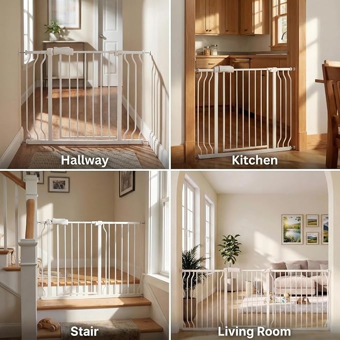 Extra Wide Baby Gate 48-53" Walk-Through Dog Gate for Stairs, Doorways & Hallways, 30" Tall, Auto-Close & Dual-Swing Safety Child Gate Indoor, Easy Install Pressure-Mounted Pet Gate, White