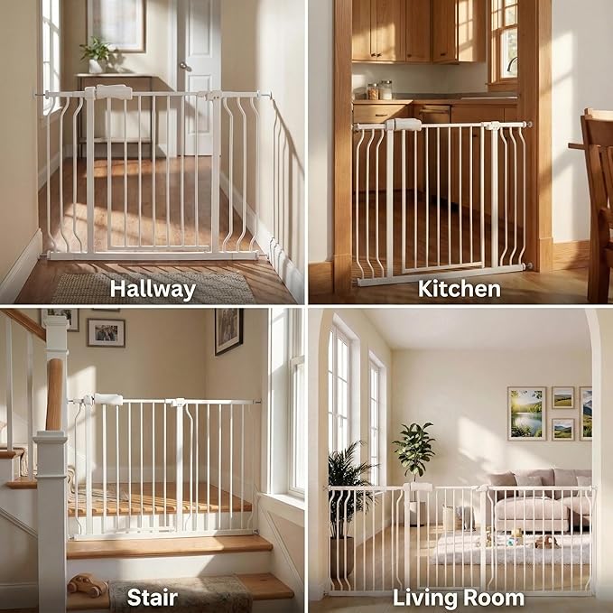 Extra Wide Baby Gate 67-71.5" Dog Gate for Doorways, Pressure Mounted No Drill Safety Gate for Kitchen, Hallways, White Metal Pet Gate for Dogs