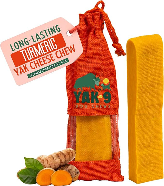 Yak9 Yak Cheese Himalayan Dog Chew, Turmeric | High Protein, Non Rawhide Dog Chews Long Lasting| Non GMO, Gluten Free, Grain Free Yak Milk Dog Chew | Extra Large Size,1 PC