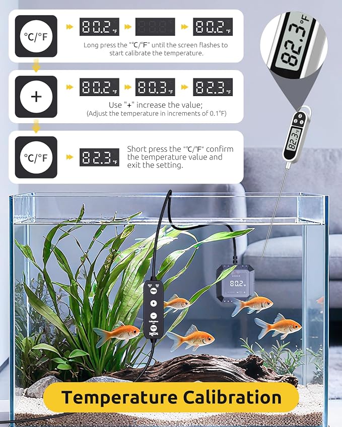 SEAOURA 2-in-1 Aquarium Magnetic Cleaner Thermometer & Aquarium Thermometer Submersible