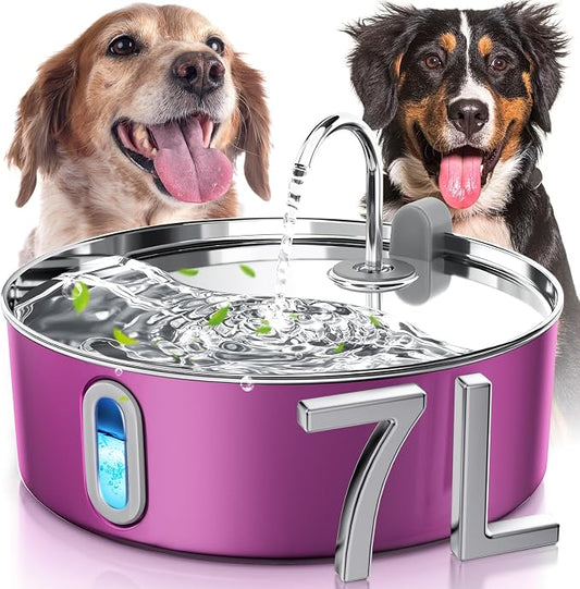 Smartoo Dog Water Fountain for Large Dogs 7L/236oz Stainless Steel Dog Water Bowl Dispenser Automatic Pet Water Fountain, Multi-Filtration Pet Fountain with Ultra-Quiet Pump (Pink)