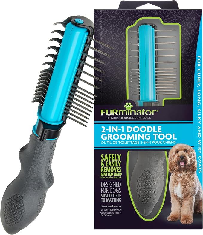FURminator Doodle Bundle | FURminator 2-in-1 Doodle Grooming Tool for Dogs, 2-in-1 Ultra Premium Shampoo & Conditioner 16oz & deTangling Leave-in Conditioner Spray 8.5oz