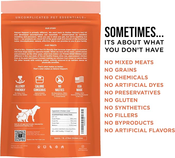 Natural Rapport Freeze Dried Chicken Liver Dog Treats - Single Ingredient, High Protein Training Treats for Small & Large Dogs (4 oz) (550+ Treats)