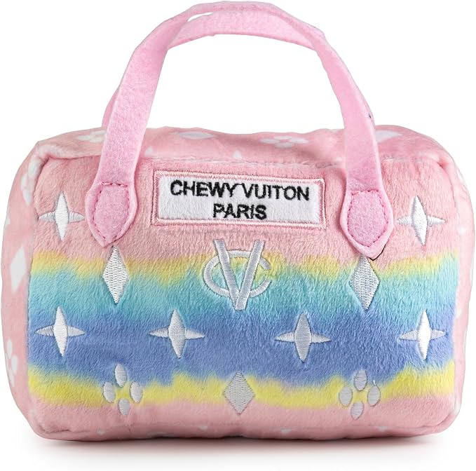 Haute Diggity Dog Chewy Vuiton Handbag Plush Squeaky Dog Toy, Soft Durable Designer-Inspired Stuffed Puppy Chew Toys for Small & Medium Dogs, Machine-Washable (Pink Ombre) Large