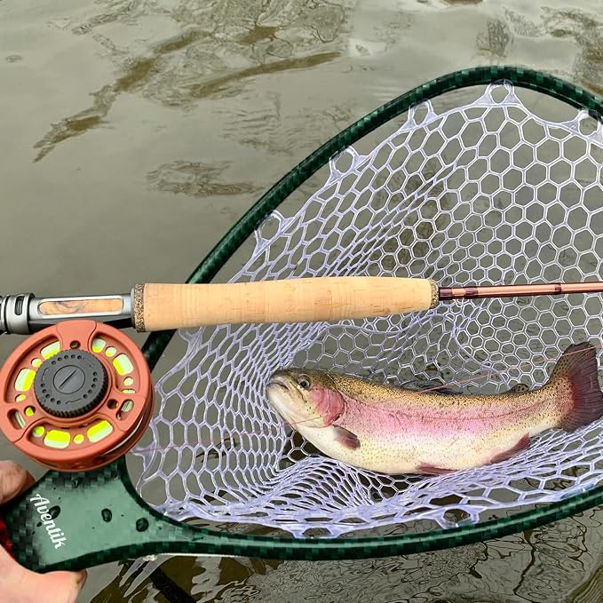 Aventik Fly Floating Fishing Net Carbon Fiber Landing Trout Net Light Weight Clear Rubber Ghost Net Catch & Release