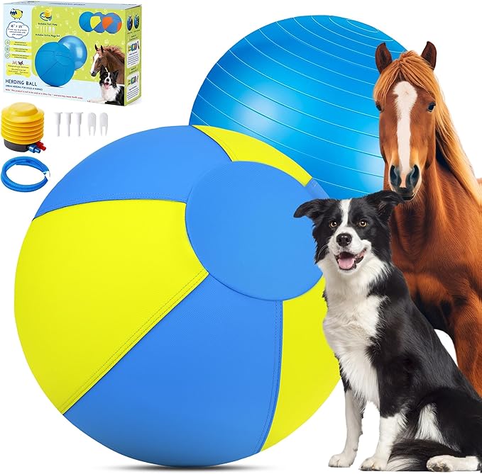 Herding Ball for Dogs and Horses, 25" Jolly Ball for Dogs, Dog Herding Balls for Australian Shepherd Collie, Durable Bite-Resistant with Reinforced Stitching, Large Dog Toys Gifts - Yellow & Blue