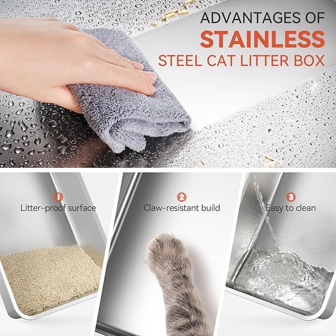 Wooaidagg Enclosed Stainless Steel Cat Litter Box with Odor Control, Modular Design with Drawer and Flip Door, Easy to Clean and Wash,Non-Stick Interior,Extra Large Size Fits All Cats(Dark Grey)