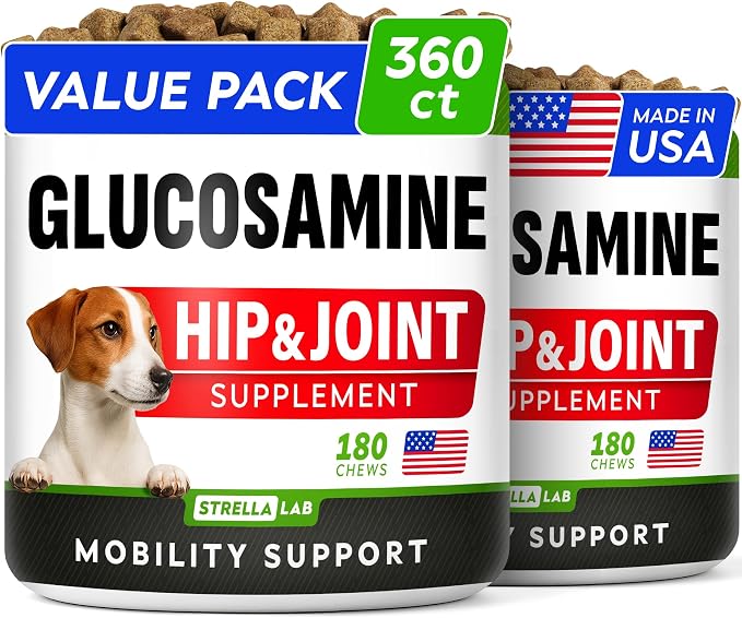 Glucosamine for Large Dogs - Joint Supplement Large Breed w/ Omega-3 Fish Oil - Chondroitin, MSM - Advanced Mobility Chews - Joint Pain Relief - Hip & Joint Care - Chicken Flavor - 360Ct - Made in USA