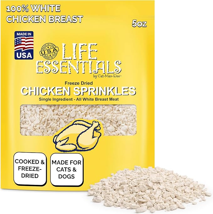 Life Essentials by Cat-Man-Doo | Chicken Sprinkles - 5oz. Bag | Freeze Dried Chicken Cat & Dog Treats | Healthy, Single Ingredient, Training Treats, High Protein