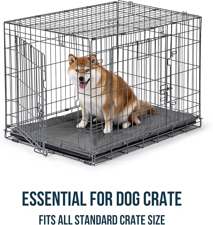 PELZIN Cybarmour 2.0 Chew Proof Dog Crate Pad - Outdoor Chew Resistant Dog Bed with Corner Anchor - Machine Washable - Water & Dirt-Resistant - Large Breeds & Fits 36-Inch Crate - 35"x21", Charcoal
