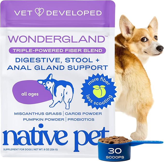 Native Pet WonderGland - Dog Anal Gland Supplement - Promotes Firm Stools, Natural Gland Expression to Help Reduce Scooting - Fiber Food Topper with Miscanthus Grass, Pumpkin & Probiotics - 30 Scoops