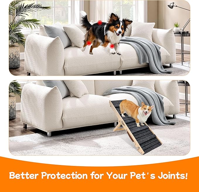 Dog Ramp for Bed-Non-Slip - Extra Wide Pet Ramp for Small Large Dogs to Get on Couch Car Wooden Foldable Dog Ramp Seamlessly Connects Platform -Hold up to 110 Pound-Adjustable, Foldable (S)