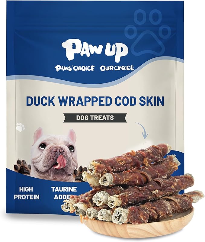 PAWUP Duck Wrapped Cod Skin Rolls Dog Treats, Natural Fish Skin Chews with Real Duck, Rawhide-Free Dog Snacks for Small & Medium Dogs, 21 oz