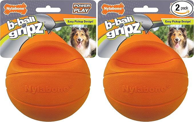 Nylabone Power Play Gripz Felt Basketball Rubber Fetch Toy, Squeaky Ball for Dogs, Medium (1 Count) (Pack of 2)