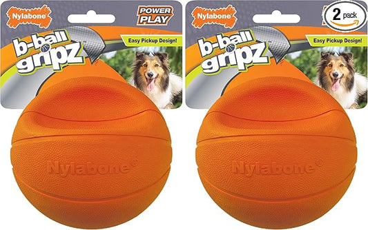 Nylabone Power Play Gripz Felt Basketball Rubber Fetch Toy, Squeaky Ball for Dogs, Medium (1 Count) (Pack of 2)