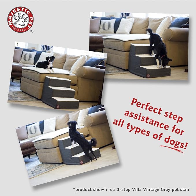 Majestic Pet 78899500187 Portable Pet Stairs | Soft Sherpa Steps Foam Feeling | Steps for Dogs & Cats | Dog & Cat Ramp | Perfect for Bed & Sofa | Indoor Only | Max Weight: up to 250 Lbs