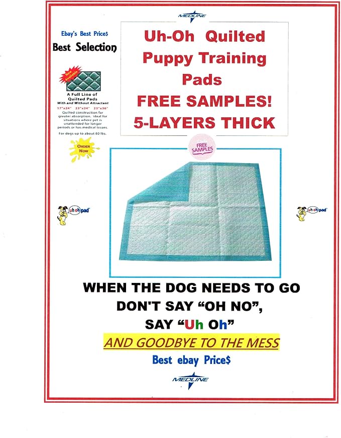 Quilted 17x24" 300ct. Highly Absorbent Puppy Training Pads For Dogs up to 30lbs
