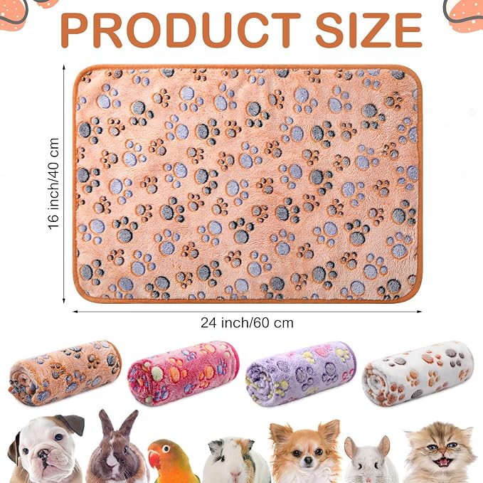 Tudomro 8 Pcs Absorbent Guinea Pig Blankets Washable Small Animal Fleece Bedding Cage Liners Reusable Pet Sleep Mat Pad Cover for Ferret Chinchilla Furniture Protection(Paw,16 x 24 Inch)