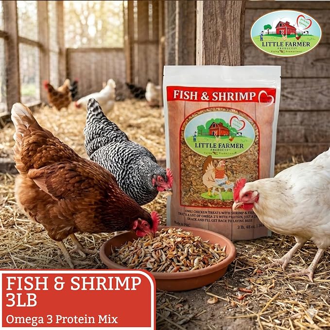 Fish & Shrimp Chicken Treats, Dried Shrimp and Freeze Dried Minnows with Omega 3 and Calcium, Natural Chicken Snacks for Chickens and Ducks – 3 lb