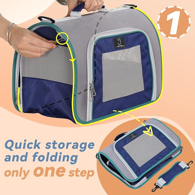 A 4 Pet Cat Carrier, Airline Approved Pet Carrier for Small Medium Cats Dogs Puppy with Safety Tether, Lightweight EVA Soft-Sided Bag, Anti-Collapse for Plane Car Train Vet