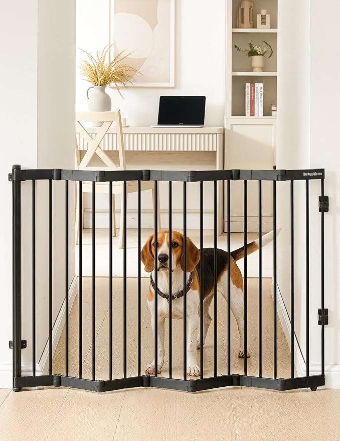 No Pawblems Retractable Safty Gate, 45" Wide Metal Adjustable Dog Gate for Doorways, Stairs & Hallways, 30" Tall, Auto Retract Design, No Bottom Bar, Black