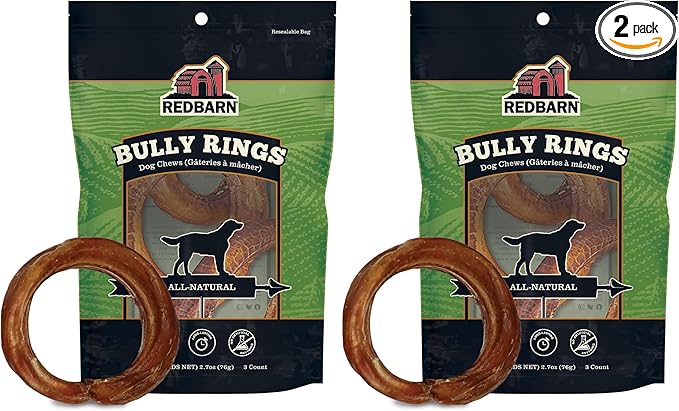 Redbarn Pet Products All-Natural 4" Bully Stick Rings for Dogs - Premium Grain-Free & Rawhide-Free Single Ingredient Long Lasting Low Odor Dental Treat for Chewers - 3 Count (Pack of 2)