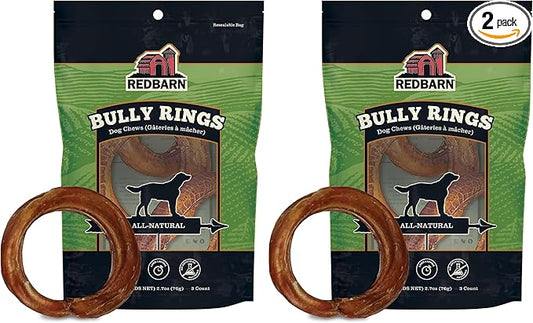 Redbarn Pet Products All-Natural 4" Bully Stick Rings for Dogs - Premium Grain-Free & Rawhide-Free Single Ingredient Long Lasting Low Odor Dental Treat for Chewers - 3 Count (Pack of 2)