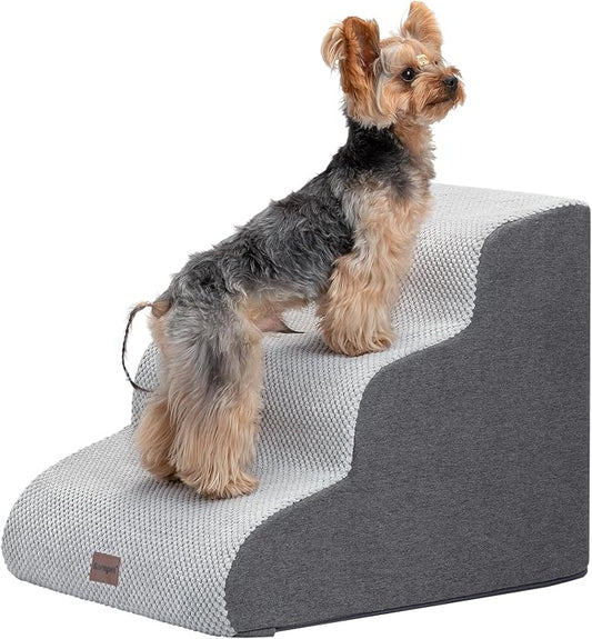 Garnpet Dog Stairs for Couch Sofa and Chair, 3-Step Dog Steps for Small Dogs and Cats, Non-Slip Indoor Pet Step, Light Grey